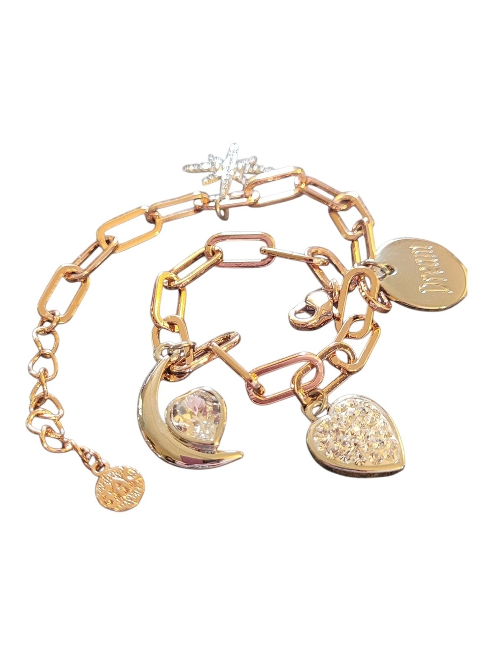 Rose-Gold-Tone Heart & Crescent Charm Bracelet with Crystal Accents
